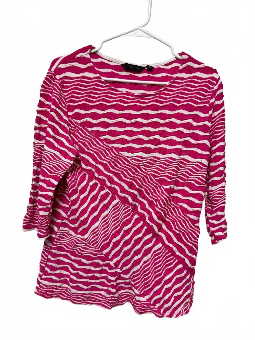 Investments Striped Textured Top Pink White Size L